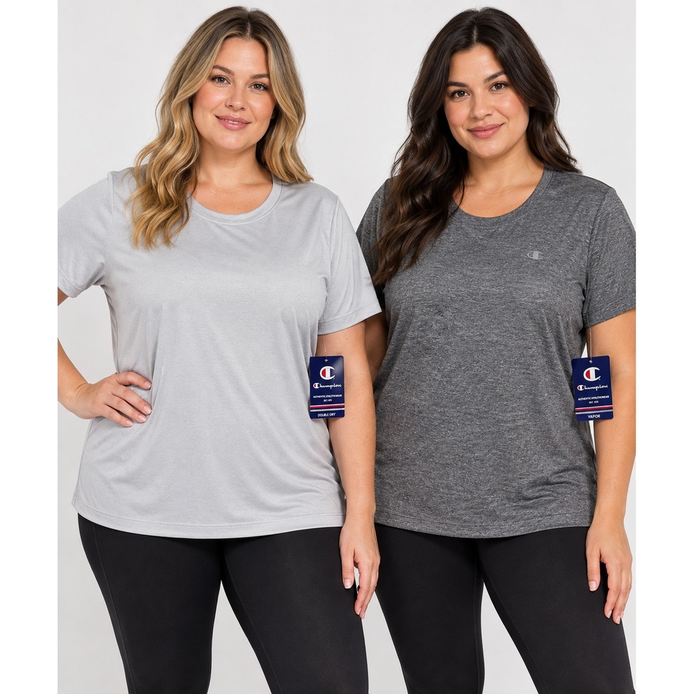 NWT Lot of 2 Champion Vapor Performance T Shirt Women 2X Gray Heather Activewear